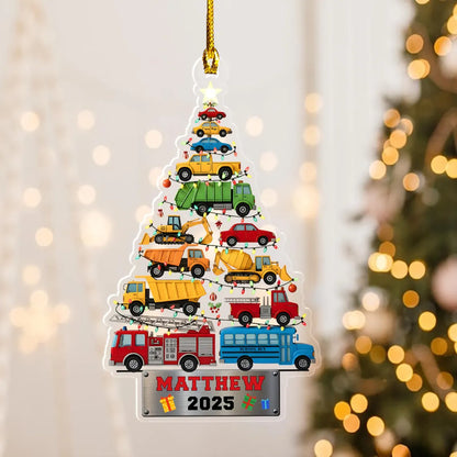 Personalisierter LKW-Weihnachtsbaumschmuck – Doppelseitiges Acryl-Erinnerungsstück für Kinder