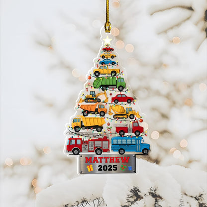 Personalisierter LKW-Weihnachtsbaumschmuck – Doppelseitiges Acryl-Erinnerungsstück für Kinder