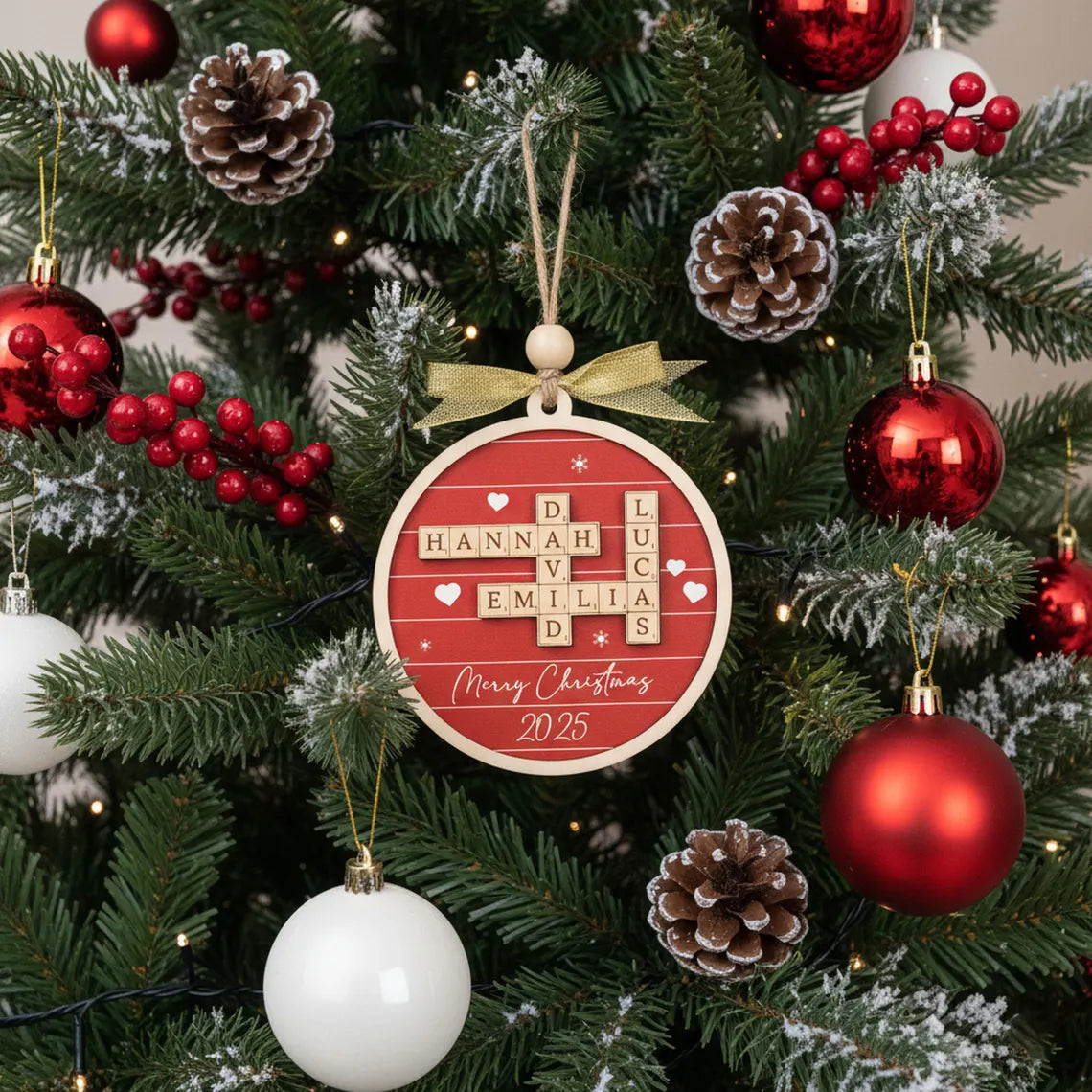 Personalized Family Crossword Wooden Ornament – Custom Christmas Gift