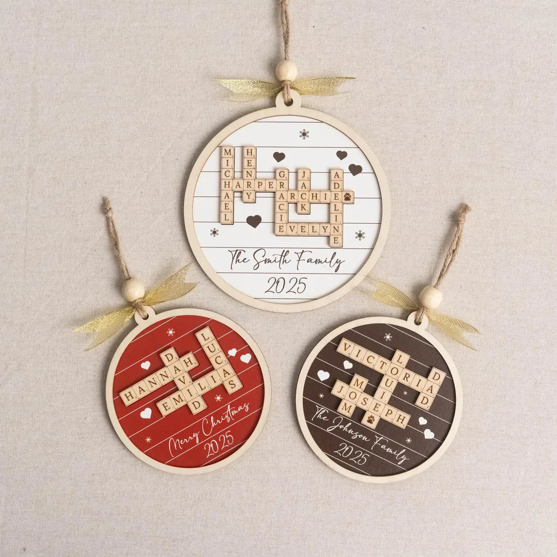 Personalized Family Crossword Wooden Ornament – Custom Christmas Gift