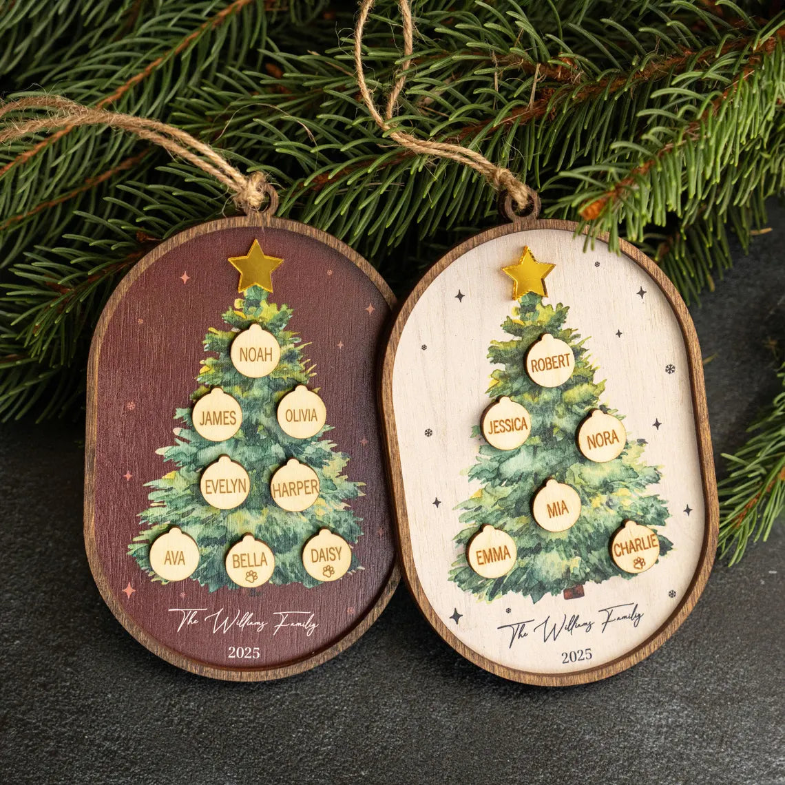 Personalized Family Christmas Ornament 2025 – Custom 3D Wood Keepsake