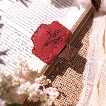 Personalized Leather Bookmark with Birth Flower & Pen Holder