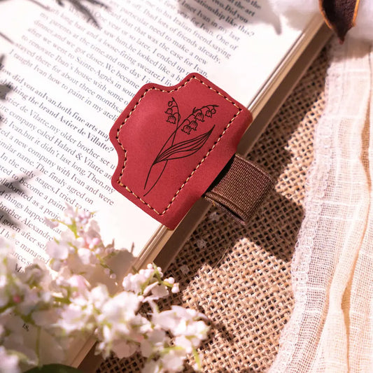Personalized Leather Bookmark with Birth Flower & Pen Holder
