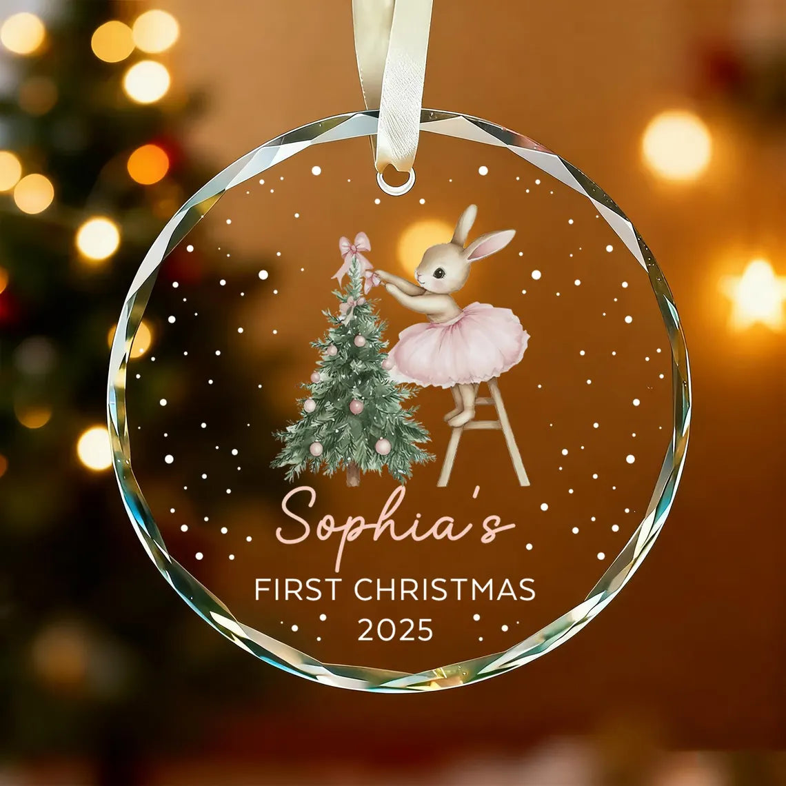 Personalized Pink Bunny Christmas Ornament | Baby Girl Keepsake