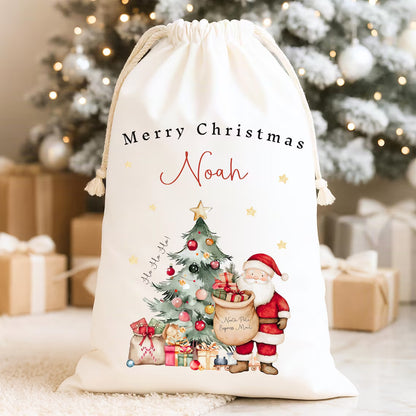 Personalized Drawstring Christmas Sack | Custom Name Santa Gift Bag First Christmas