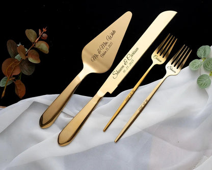 Personalized Wedding Cake Cutting Set – Knife, Server & Forks