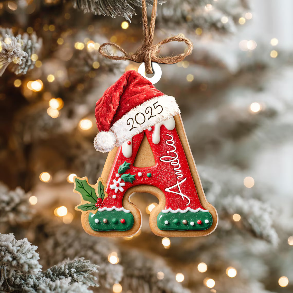 Personalized Name Gingerbread Letter Ornament |  Acrylic Christmas Gift