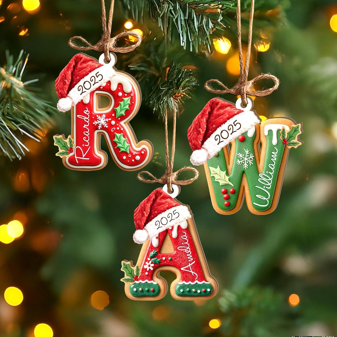 Personalized Name Gingerbread Letter Ornament |  Acrylic Christmas Gift