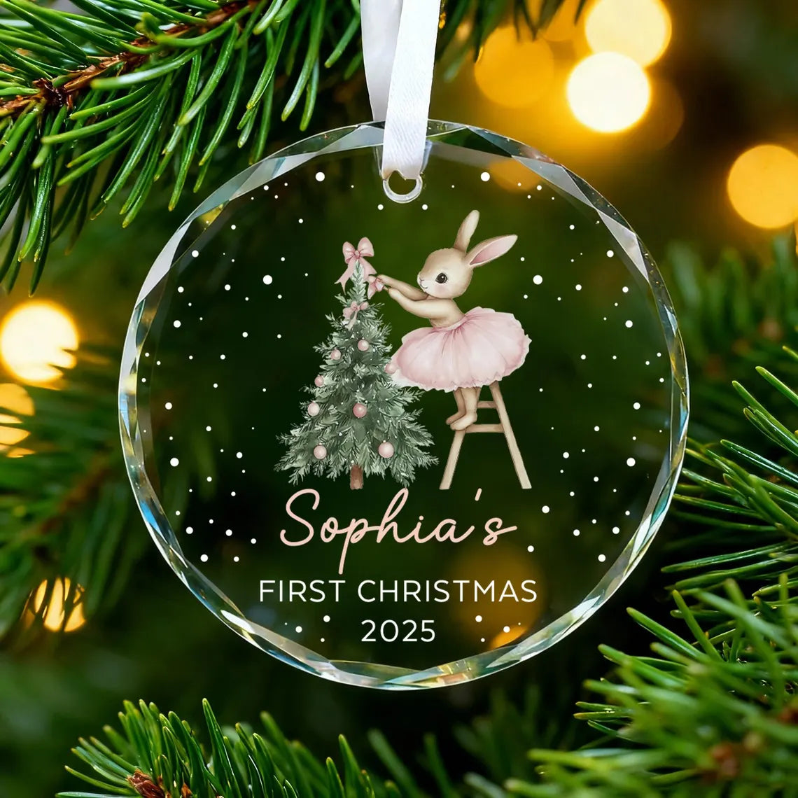 Personalized Pink Bunny Christmas Ornament | Baby Girl Keepsake