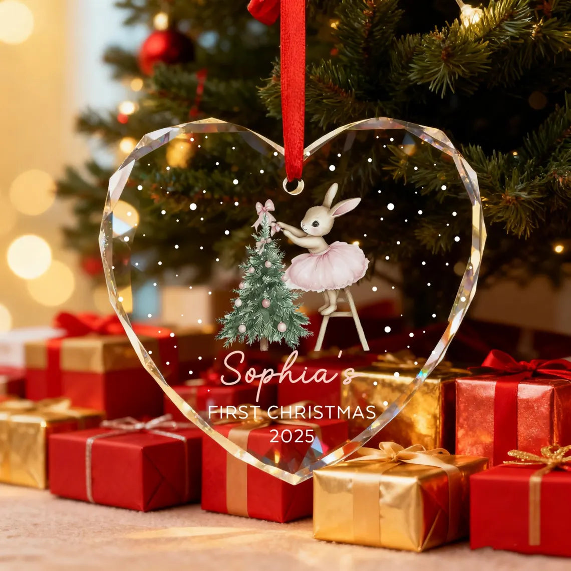 Personalized Pink Bunny Christmas Ornament | Baby Girl Keepsake