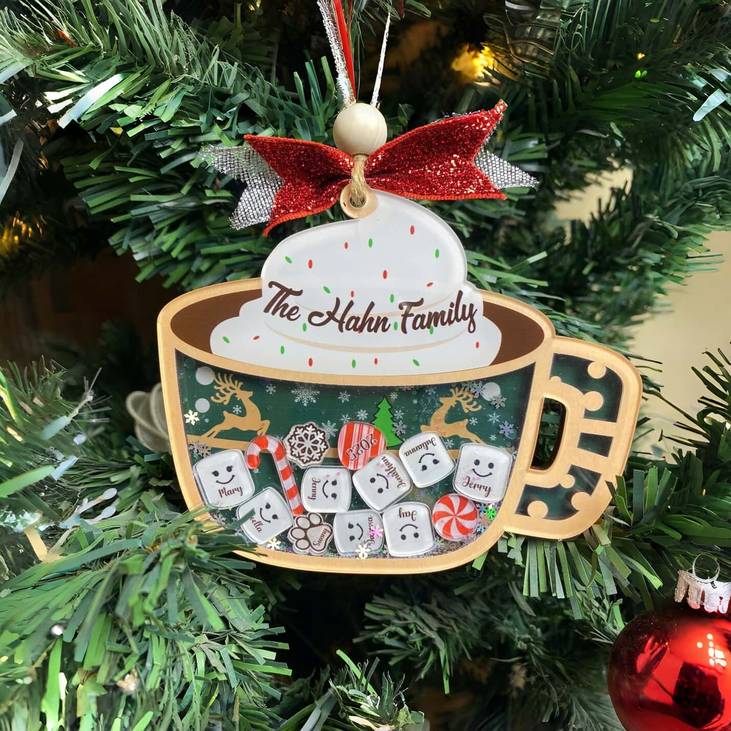 Personalized Marshmallow Family Ornament 2025 | Custom Shake Cup Christmas