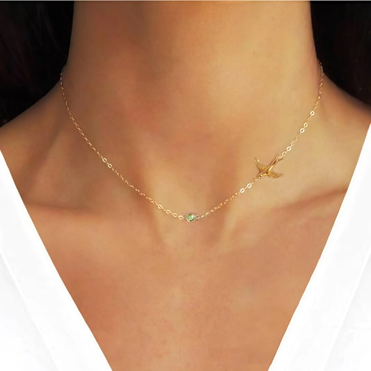 Personalized Bird Necklace with Birthstone Gift for Her