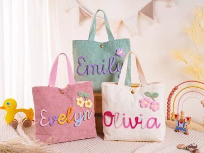 Personalized Corduroy Kids Tote Bag – Custom Name Handbag