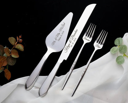 Personalized Wedding Cake Cutting Set – Knife, Server & Forks