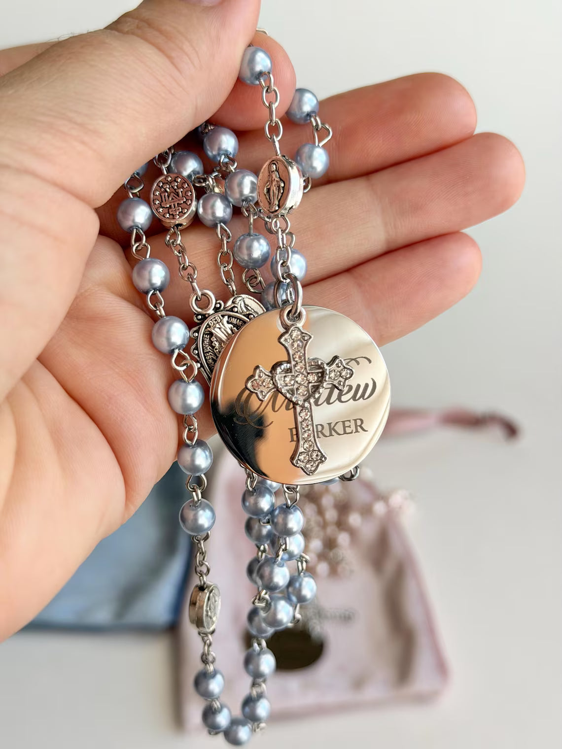 Personalized Engraved Catholic Rosary for Baptism | First Communion Gift
