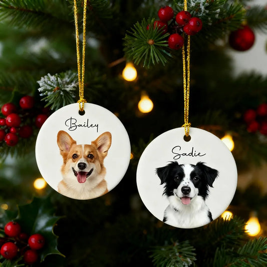 Personalized Pet Photo Ceramic Ornament | Custom Dog & Cat Keepsake