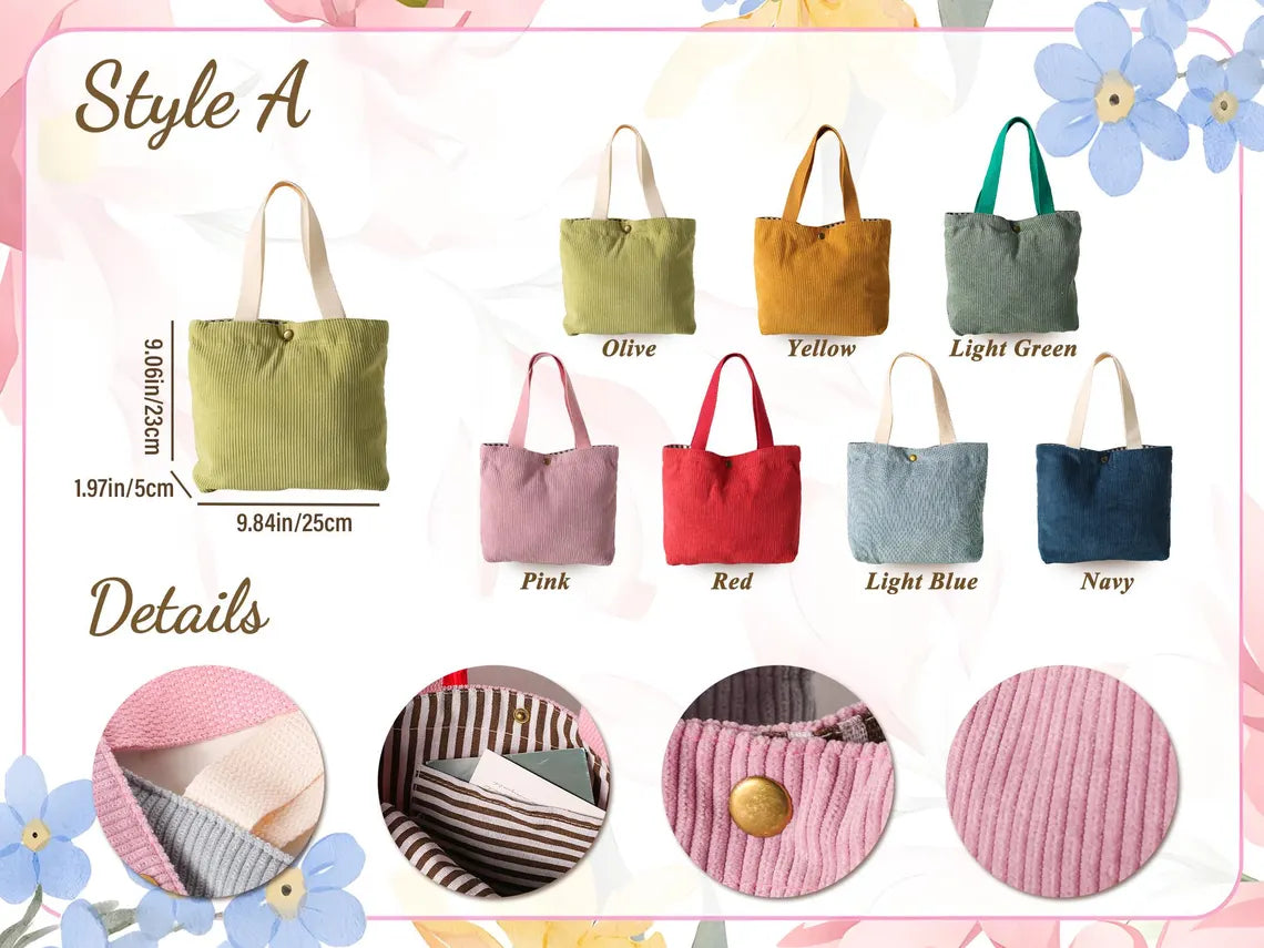 Personalized Corduroy Kids Tote Bag – Custom Name Handbag