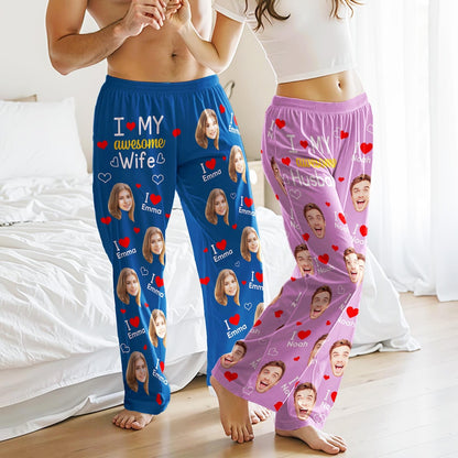 Custom Face Pajama Pants – Matching Personalized Sleep Pants for Couples Unisex Sizes