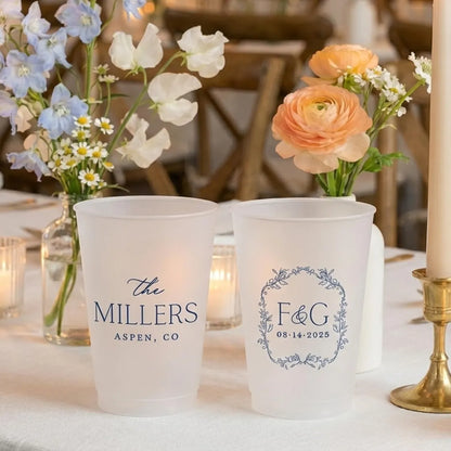 Elegant Personalized Wedding Cups | Frosted Party Favors