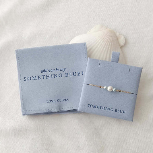 Personalized Something Blue Bracelet Gift for Bride with Custom Pouch