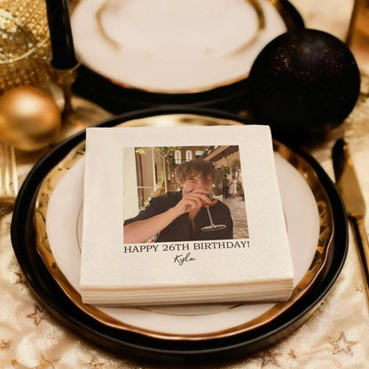 Custom Photo Napkins with Text Personalized Wedding & Birthday Decor