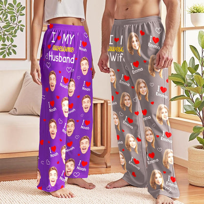 Custom Face Pajama Pants – Matching Personalized Sleep Pants for Couples Unisex Sizes