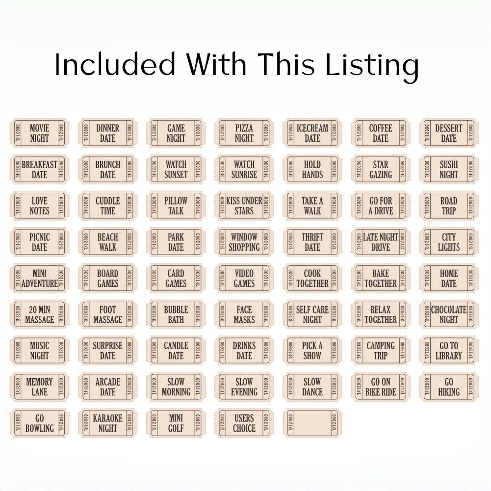 Personalized  Wooden Date Night Tickets – 60 Couples Love Coupons Gift