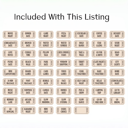 Personalized  Wooden Date Night Tickets – 60 Couples Love Coupons Gift