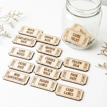 Personalized  Wooden Date Night Tickets – 60 Couples Love Coupons Gift