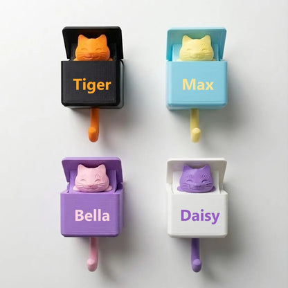 Personalized Pop-Up Cat Key Holder – Custom Name Wall Hook