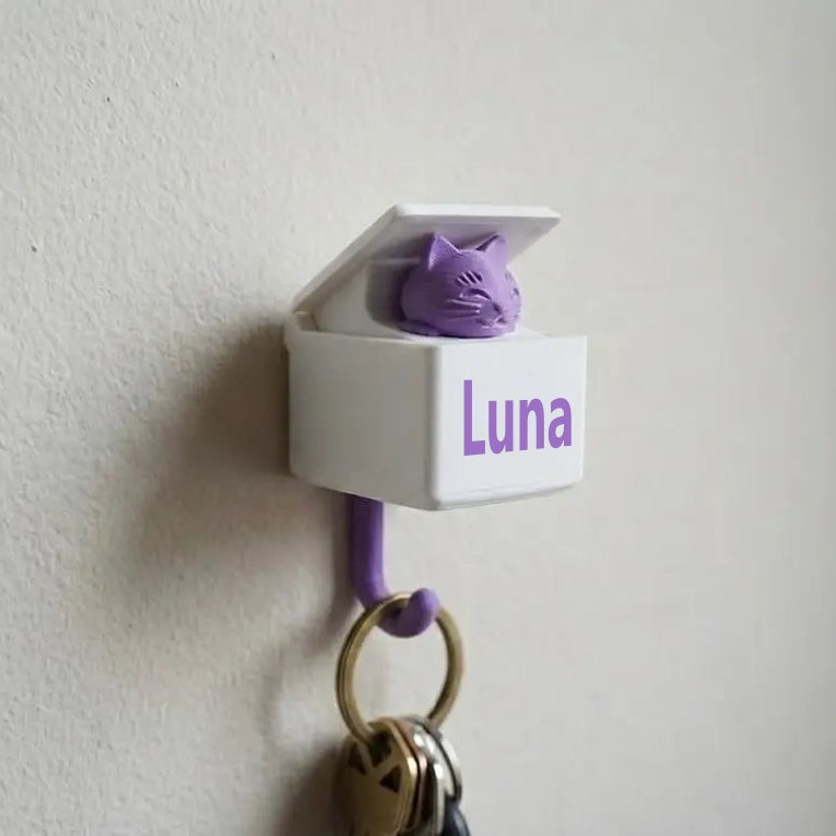 Personalized Pop-Up Cat Key Holder – Custom Name Wall Hook