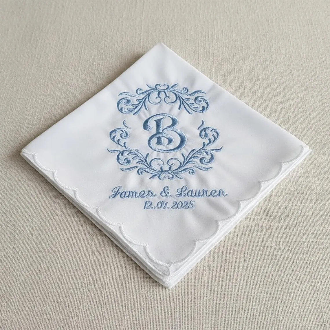 Personalized Wedding Handkerchief Something Blue Bridal Gift