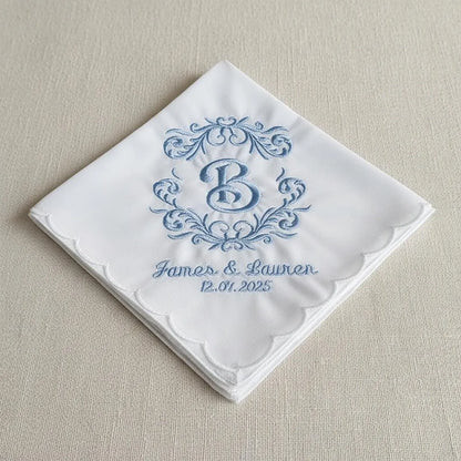 Personalized Wedding Handkerchief Something Blue Bridal Gift