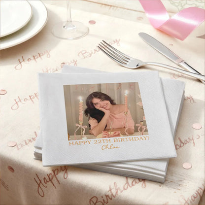 Custom Photo Napkins with Text Personalized Wedding & Birthday Decor