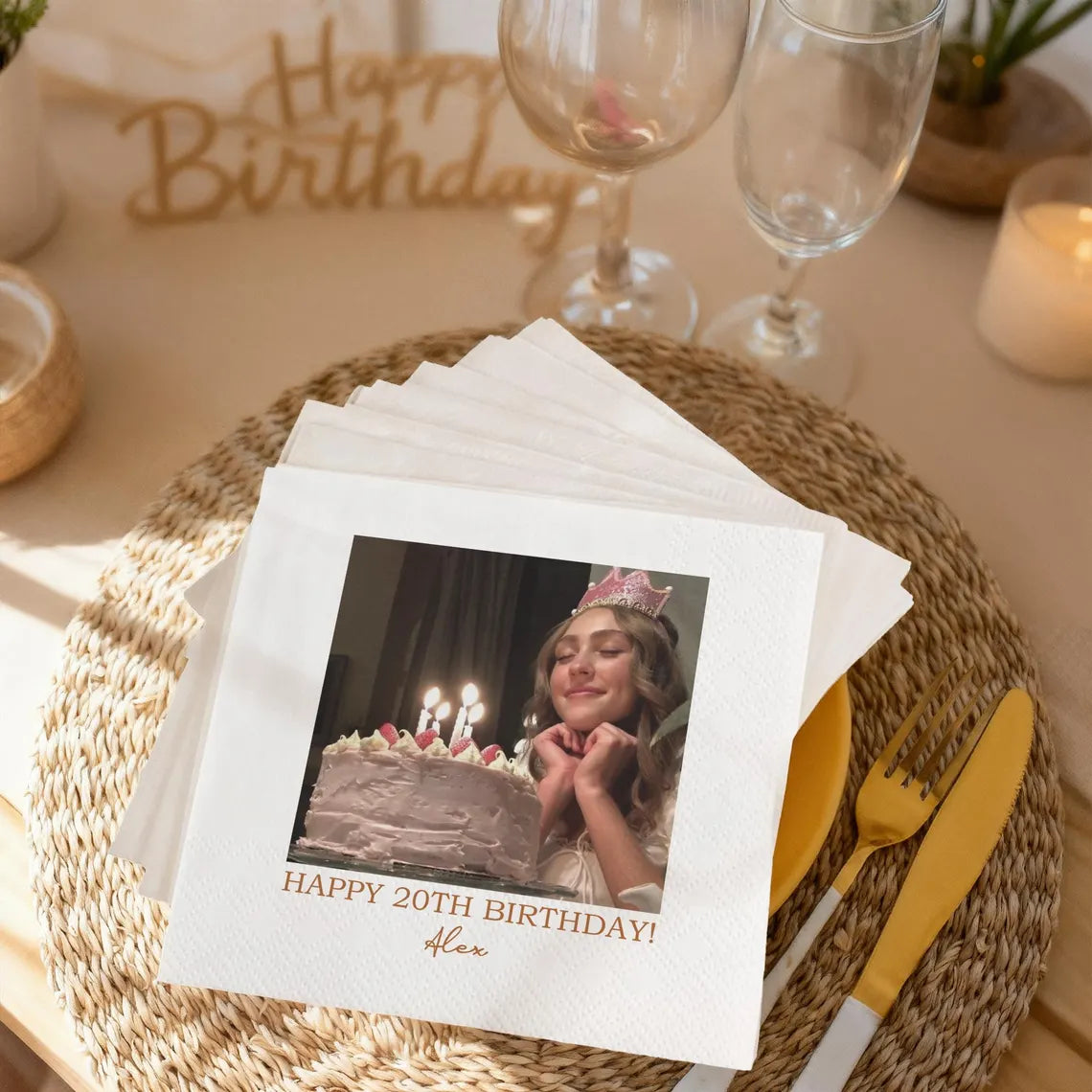 Custom Photo Napkins with Text Personalized Wedding & Birthday Decor
