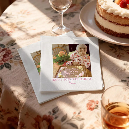 Custom Photo Napkins with Text Personalized Wedding & Birthday Decor