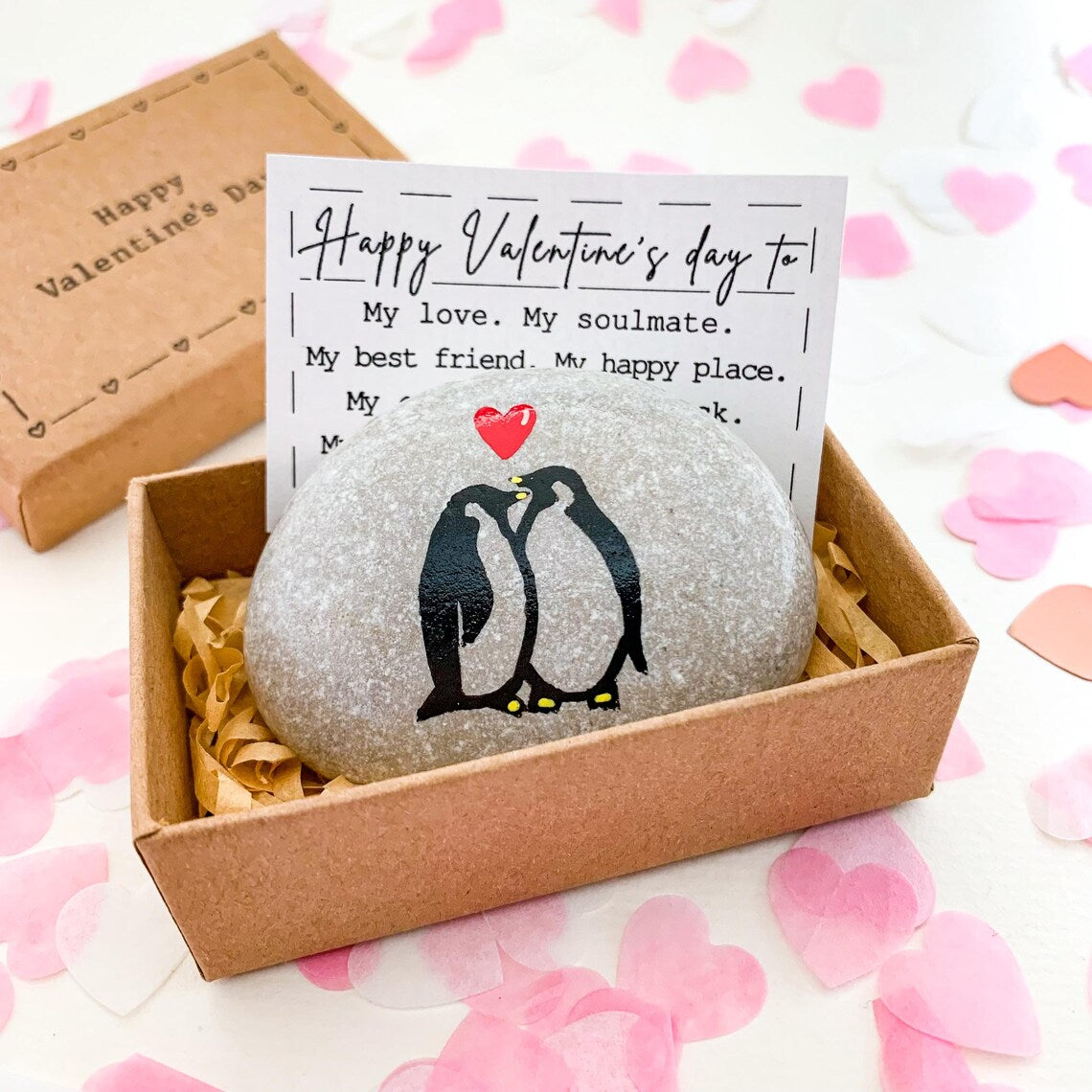 Personalized Penguin Valentine’s Gift for Him & Her | Custom Pebble