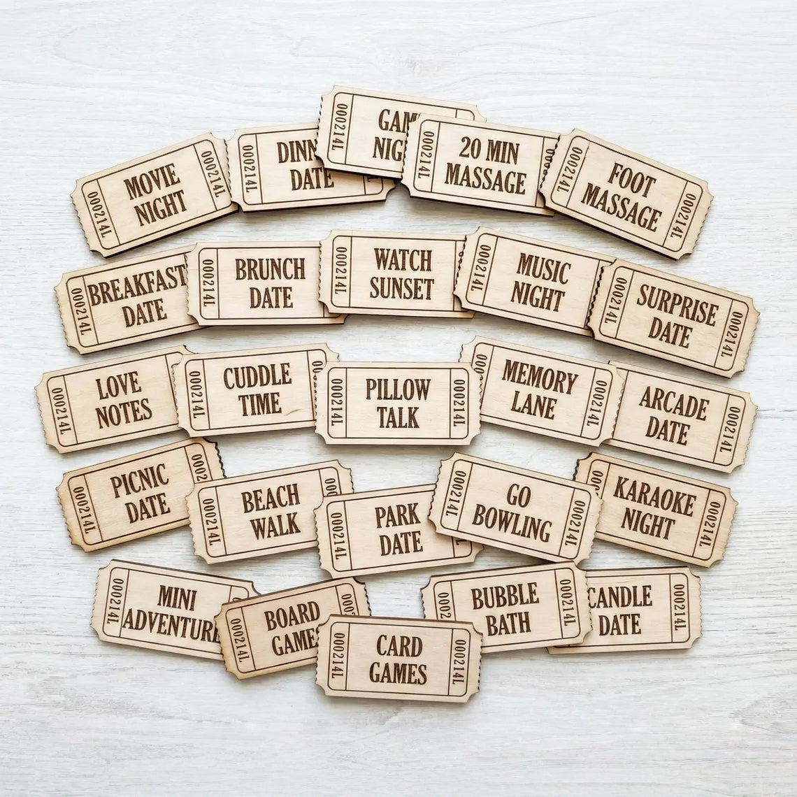 Personalized  Wooden Date Night Tickets – 60 Couples Love Coupons Gift