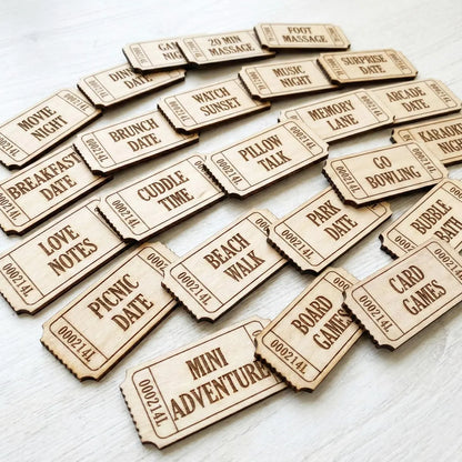 Personalized  Wooden Date Night Tickets – 60 Couples Love Coupons Gift