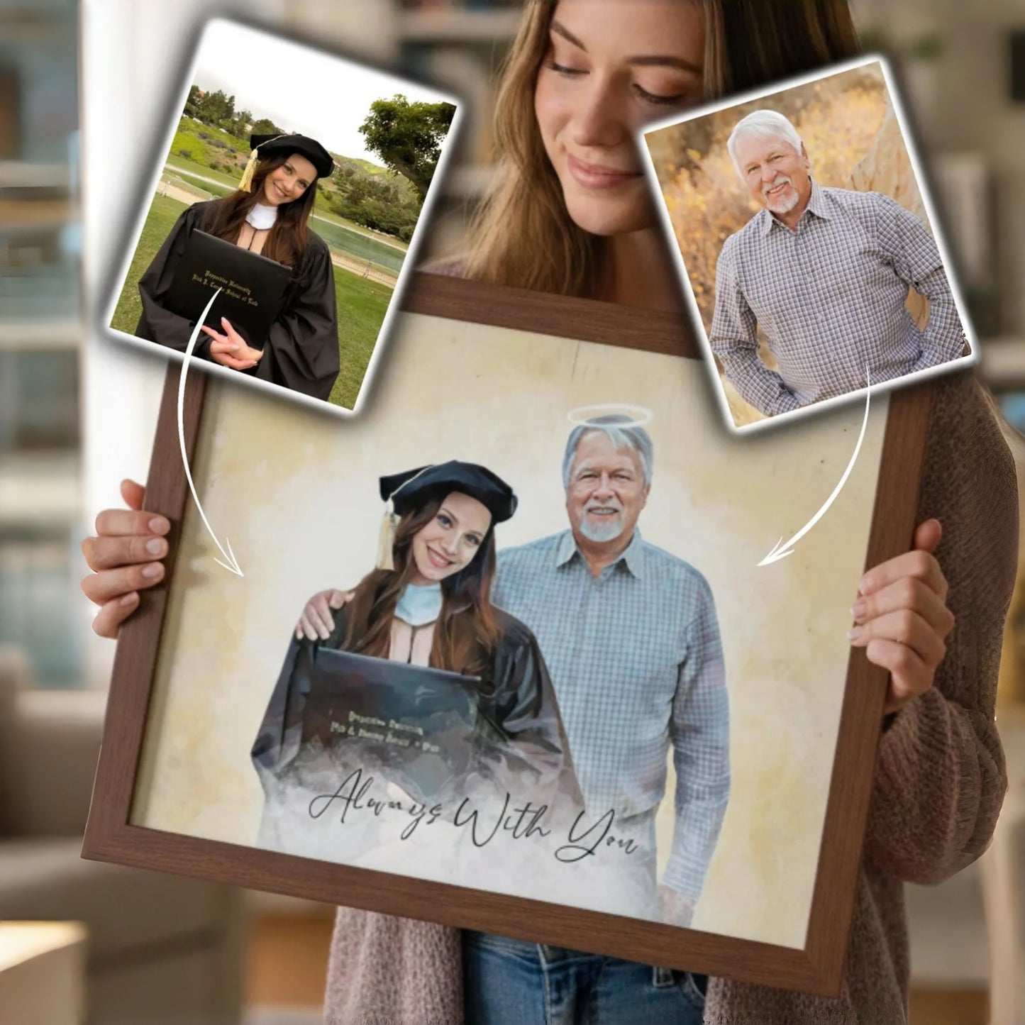 Custom Watercolor Photo Frame | Graduation Memorial Wood Plaque