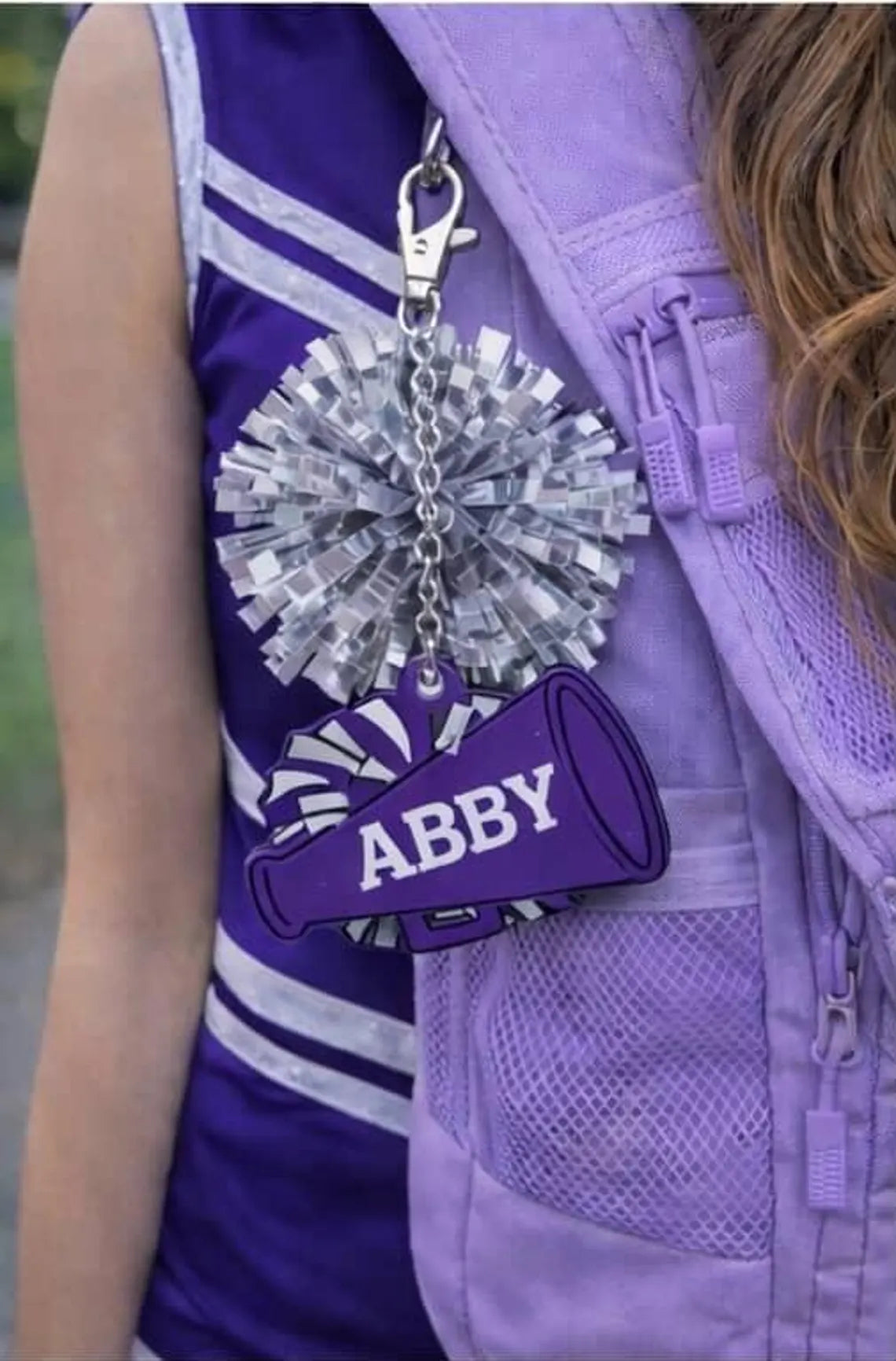 Personalized Cheerleader Keychain Bag Tag | Custom Name Pom Pom Charm