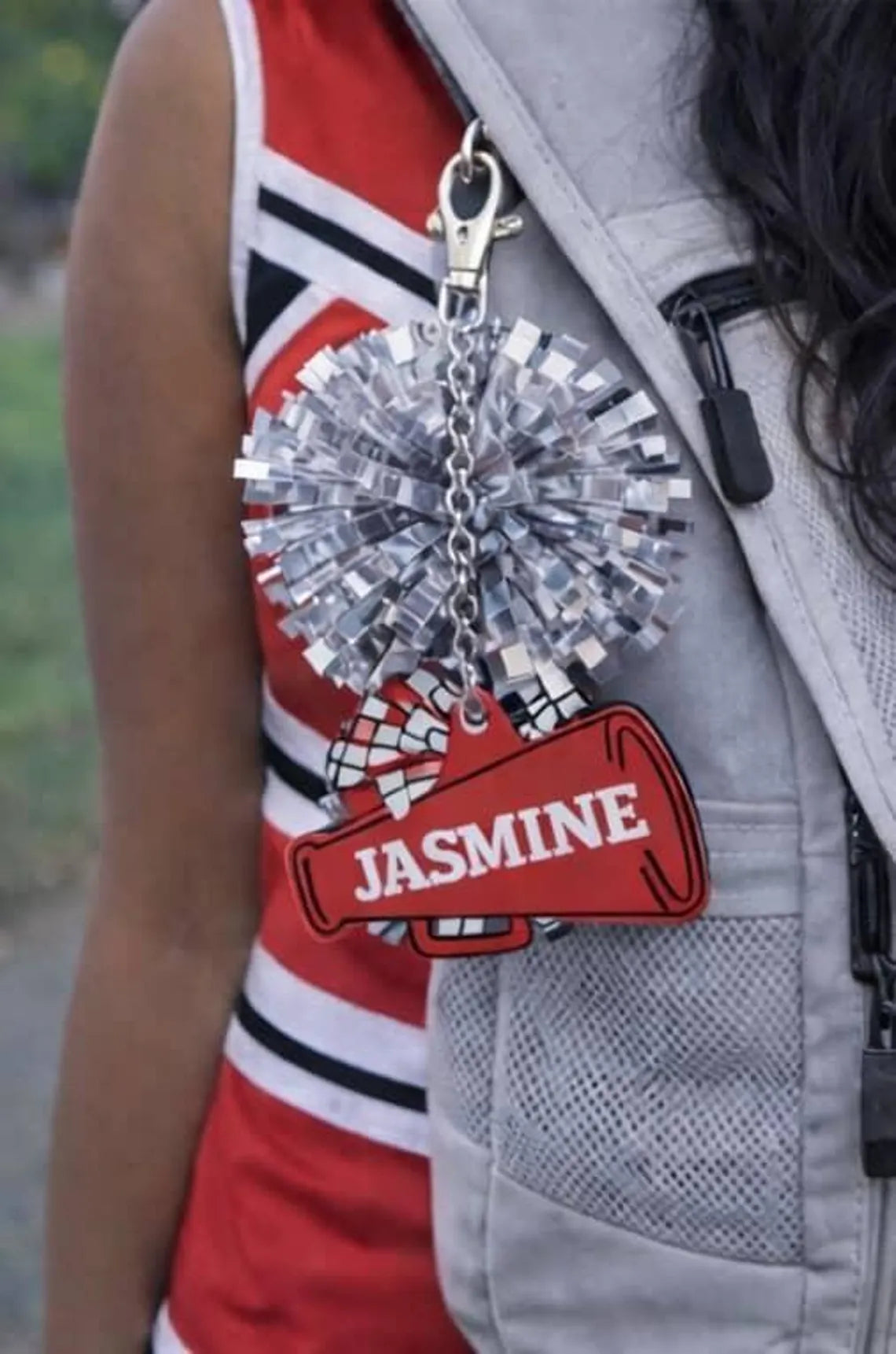 Personalized Cheerleader Keychain Bag Tag | Custom Name Pom Pom Charm
