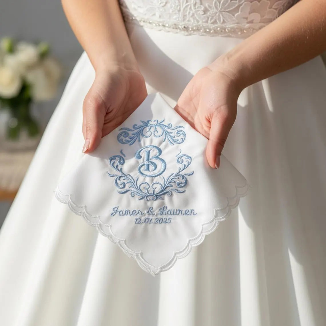 Personalized Wedding Handkerchief Something Blue Bridal Gift