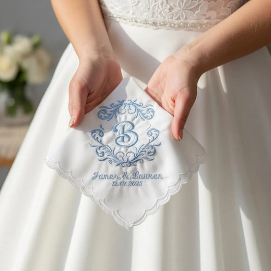 Personalized Wedding Handkerchief Something Blue Bridal Gift