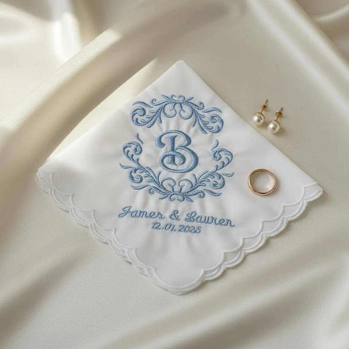 Personalized Wedding Handkerchief Something Blue Bridal Gift