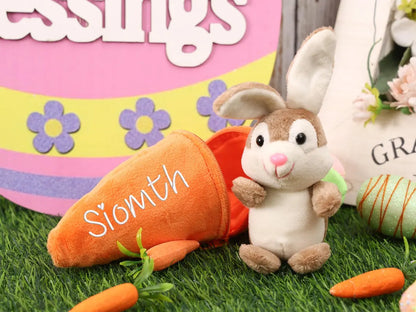 Personalized Embroidered Bunny Rabbit Carrot Plush Toy - Easter Basket Stuffer for Kids