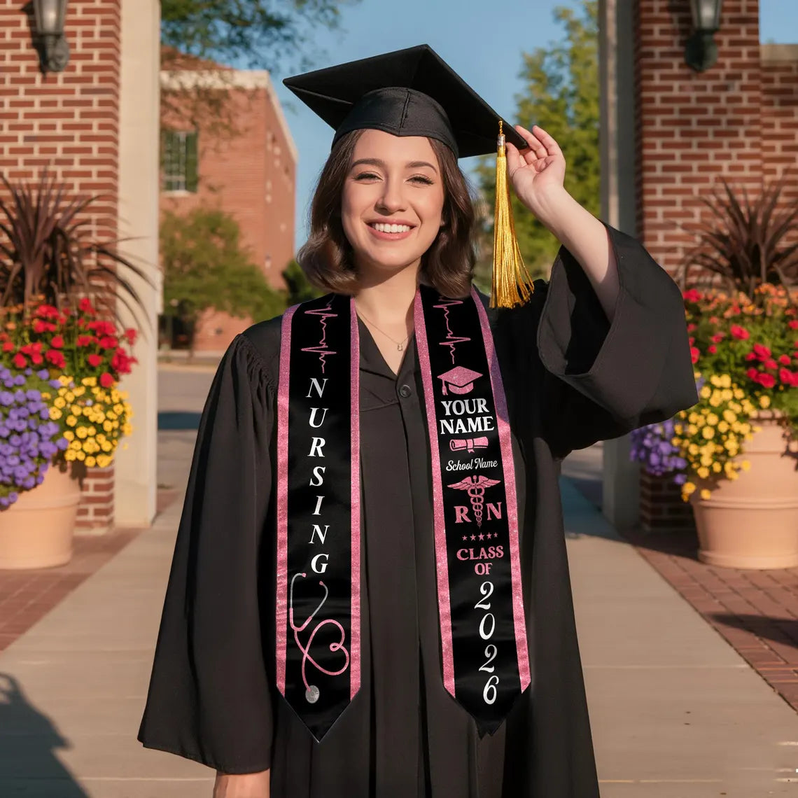 Personalized Nursing Graduation Stole – RN | BSN | MSN | Name & School
