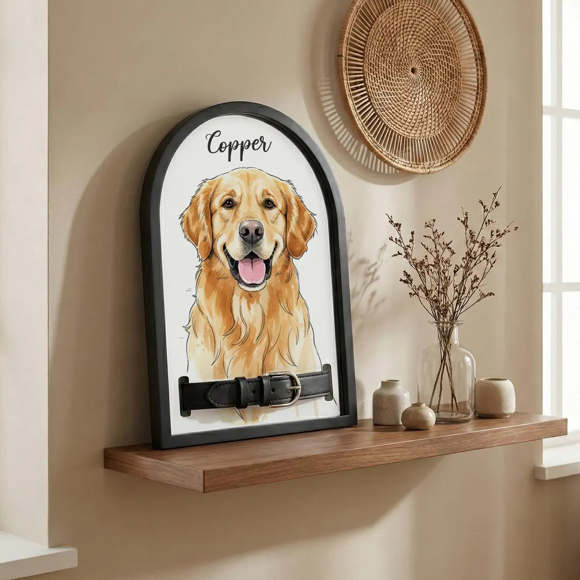 Custom Watercolor Pet Portrait Frame | Collar Display Gift