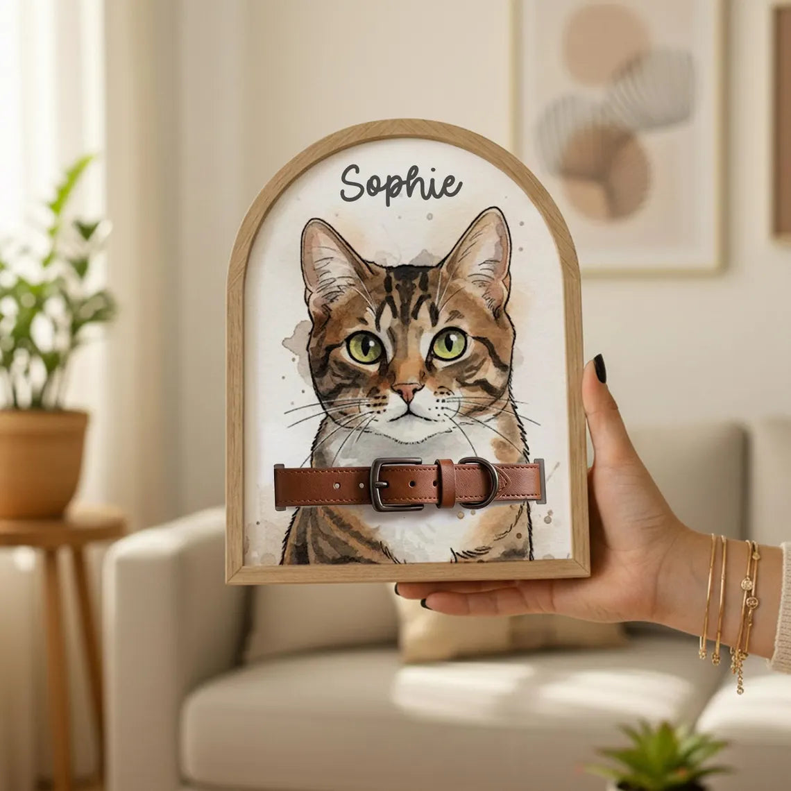 Custom Watercolor Pet Portrait Frame | Collar Display Gift