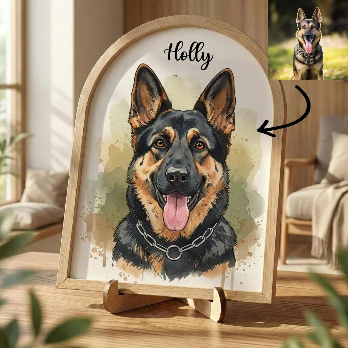 Custom Watercolor Pet Portrait Frame | Collar Display Gift